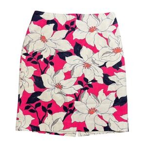 Ann Taylor Womens 6P Pink White Floral Textured Pencil Skirt Career Summer Work